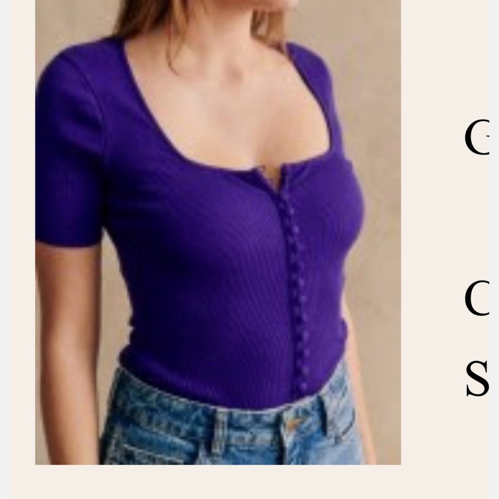 Sezane Purple Fitted Top with Scoop Neckline